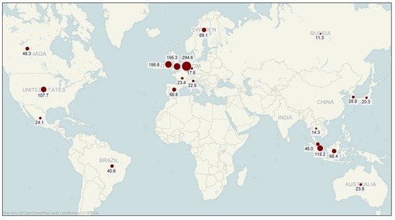 Mapa tweets al día por cada mil habitantes