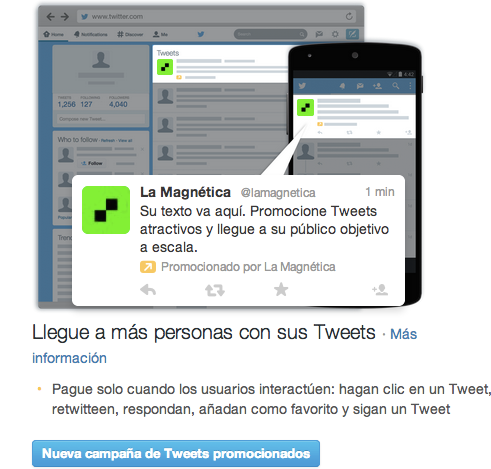 Interfaz de autoservicio de anuncios en Twitter - Tweets Promocionados